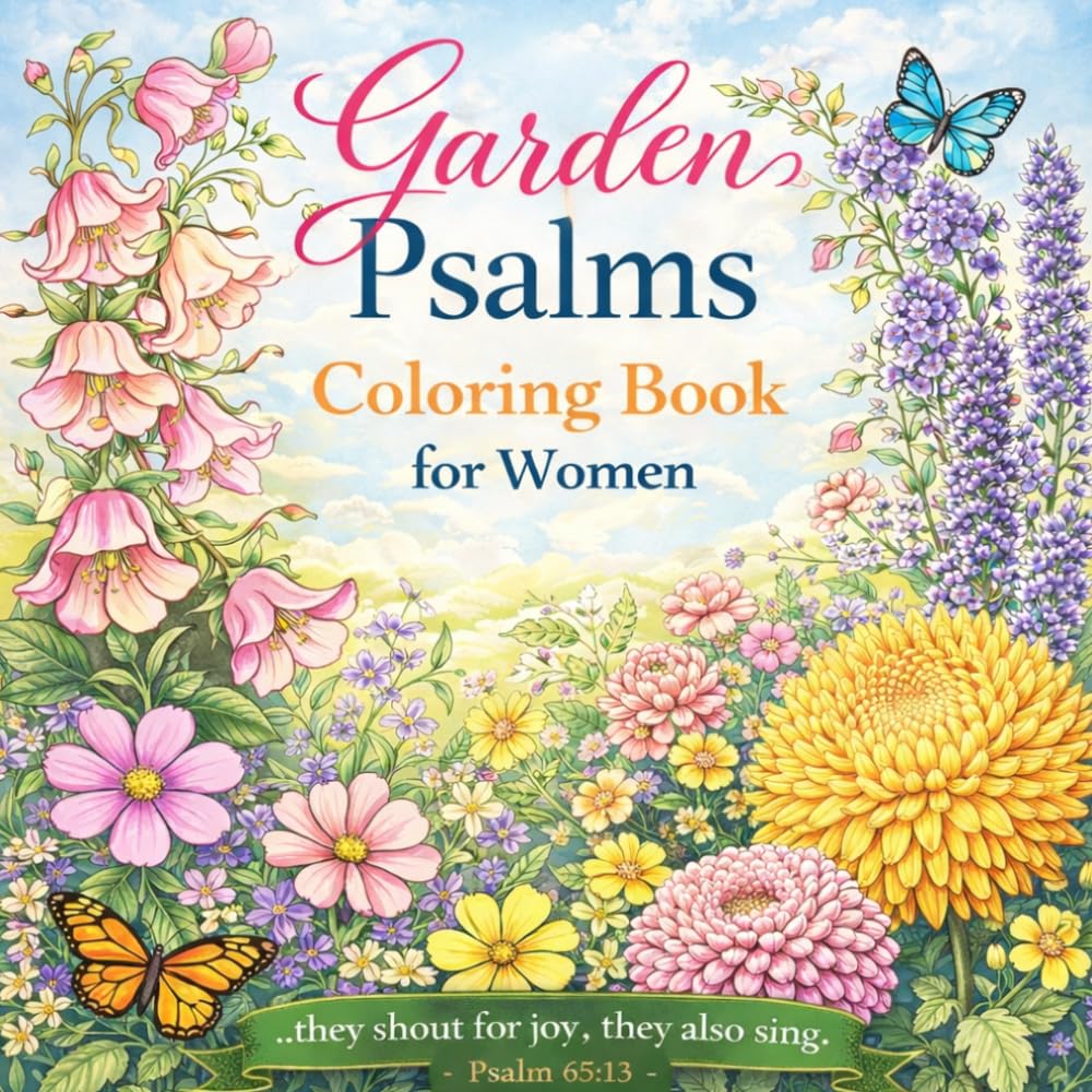 Garden Psalms Coloring Book for Women: Adult Christian Coloring Book with Bible Verses – 32 Floral Garden Designs for Stress Relief, Devotional Time, ... (Bible Psalms Coloring Series for Women)