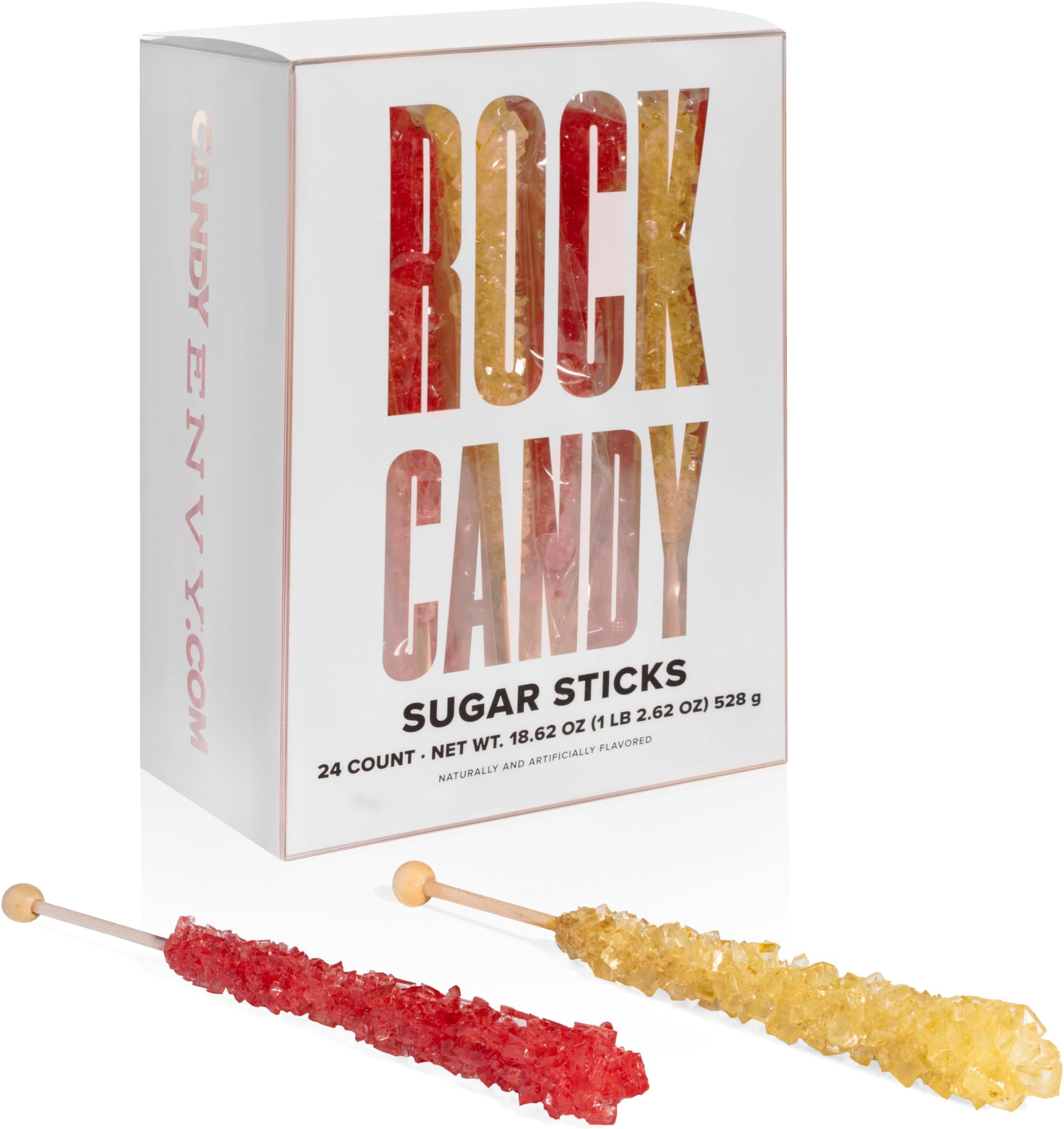 Gold and Red Rock Candy Sugar Sticks - 24 Individually Wrapped Candy - Original Sugar & Strawberry Flavored