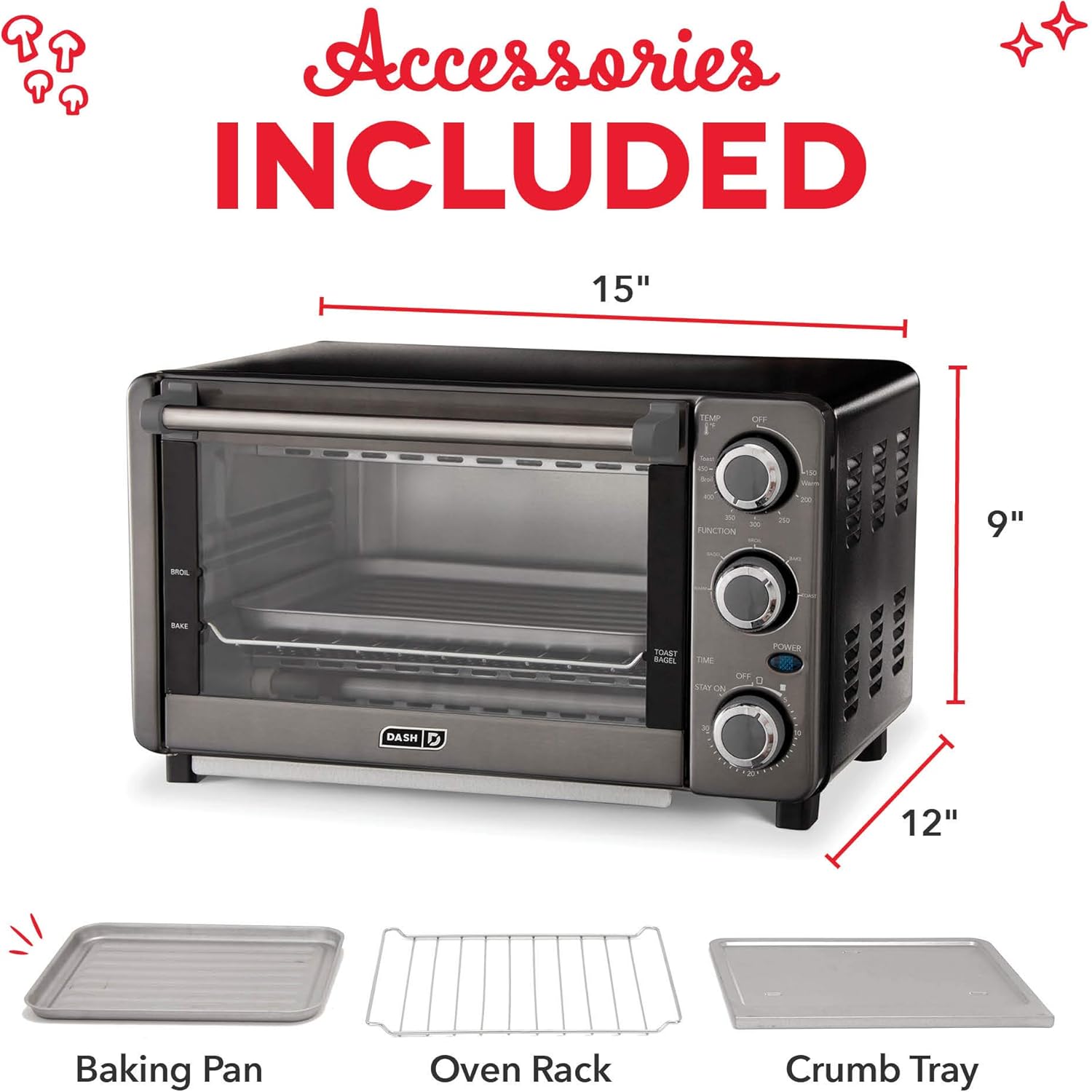 Super Sale 🛒 Dash Express Countertop Toaster Oven with Quartz Technology, Bake, Broil, and Toast with 4 Slice Capacity and Pizza Capability – Black