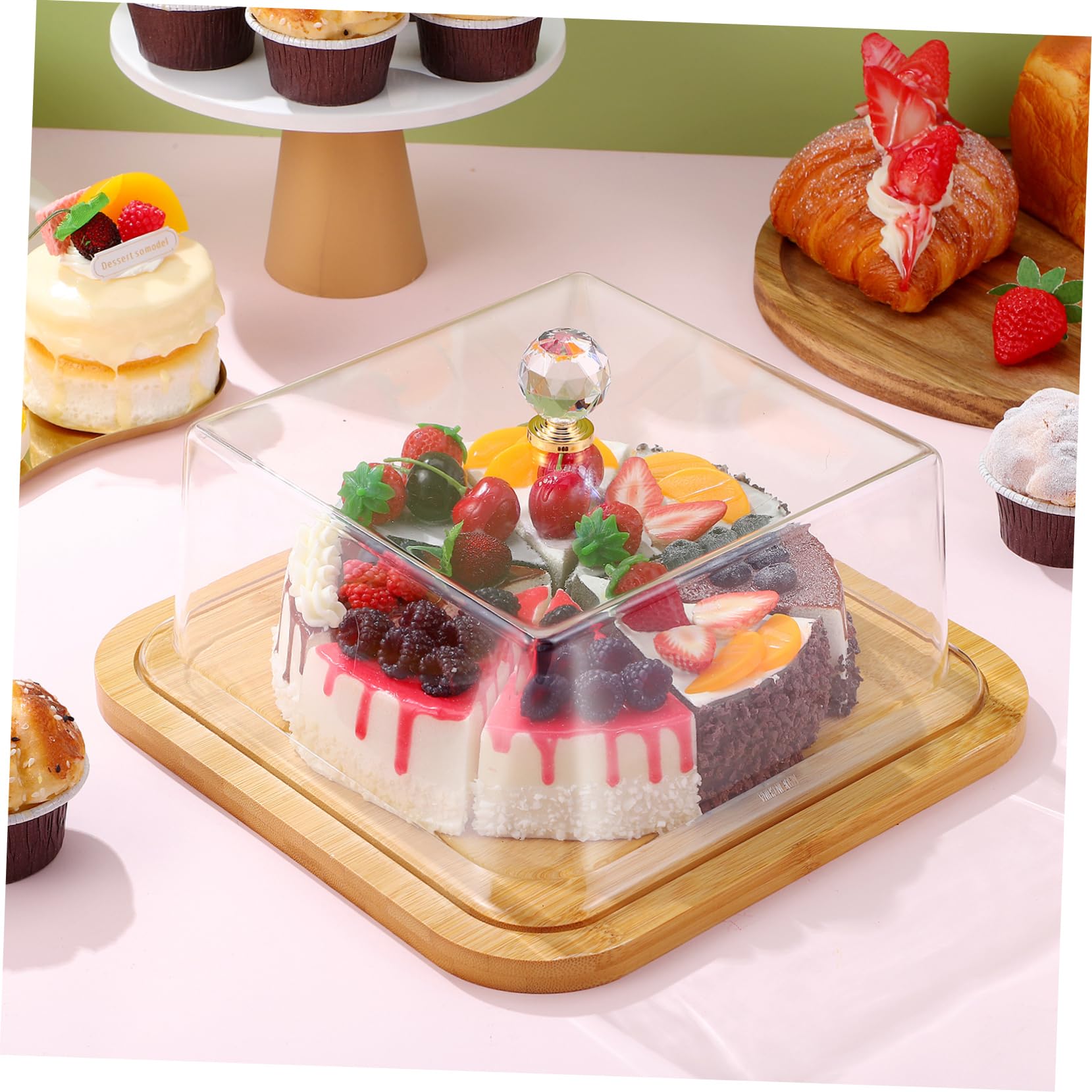 Présentoir à Gâteaux Couvert en Bois et Acrylique, Plateau à Gâteau Transparent pour Conservation Alimentaire et Présentation Facile, Design Simple pour Table