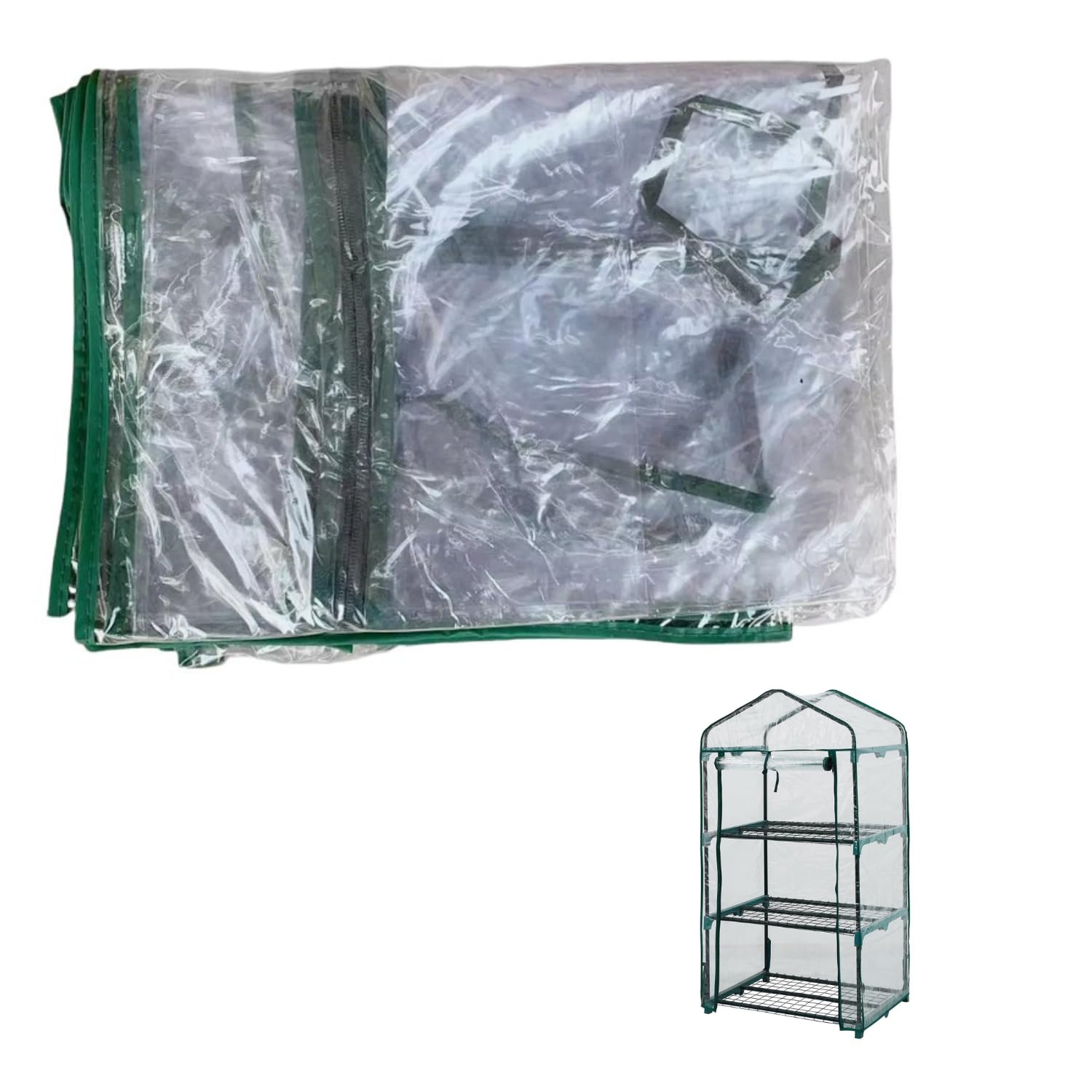 Top Home Solutions® Walk In Greenhouse Green PE Cover Only with Roll-Up Zipped Door, 2 Windows – Grow house Cover For Plants and Seedlings - Perfect for Outdoor Garden 143L x 143W x 195H