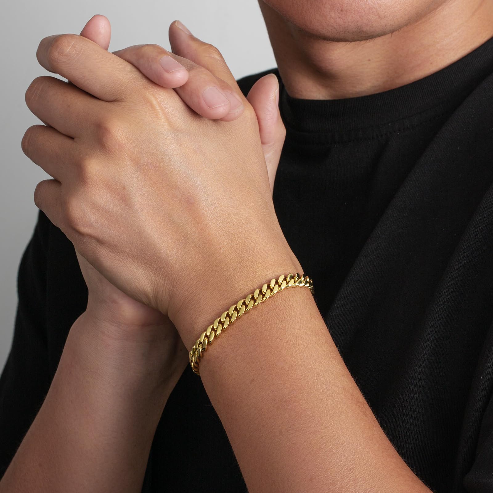 KRKC Herren Schmuck Set, 14K Gold Vergoldet Edelstahl 7mm Cuban Armband 20,3cm & 4mm Cuban Link Chain Halskette 50,8cm, Panzerkette Nickel-frei Rostfrei, Vatertag Geburtstag Geschenk für Männer