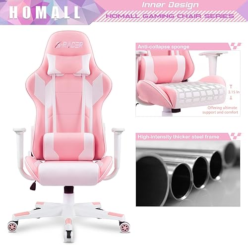 Miniatura 5 de Homall - Silla ejecutiva con respaldo alto, de piel sintética, ergonómica, ajustable y giratoria con soporte lumbar y reposacabezas para juego