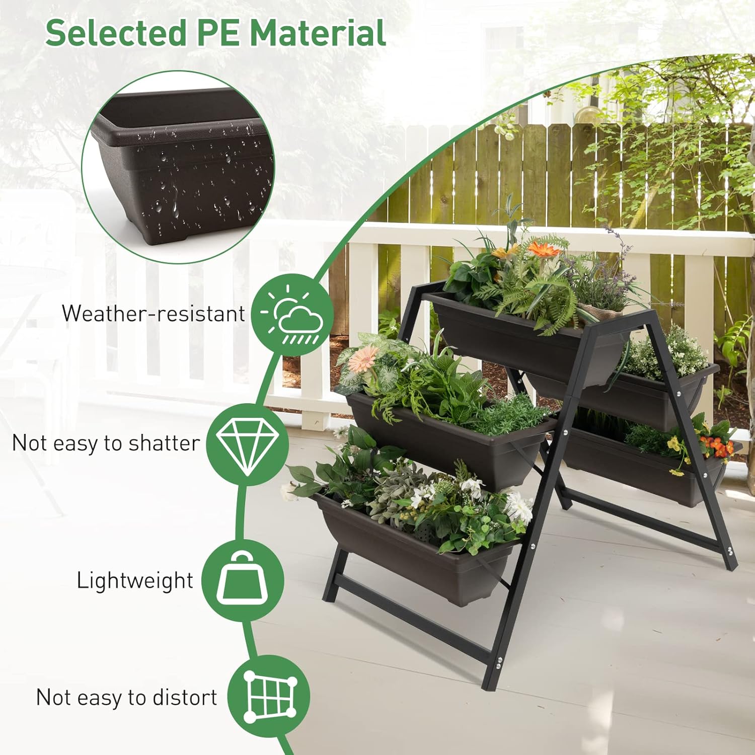 Giantex Set of 2 Vertical Raised Garden Bed, 5 Planter Boxes Container w/Drainage Holes, 31" H Freestanding Heavy-Duty Metal Frame, Indoor Outdoor Raised Bed for Vegetables Herbs Flowers to Grow