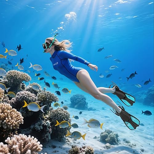 Miniatura 6 de Equipo de esnórquel para adultos, hombres y mujeres, juego de esnórquel 3 en 1 con vista panorámica, máscara de buceo, antivaho, antifugas, máscara