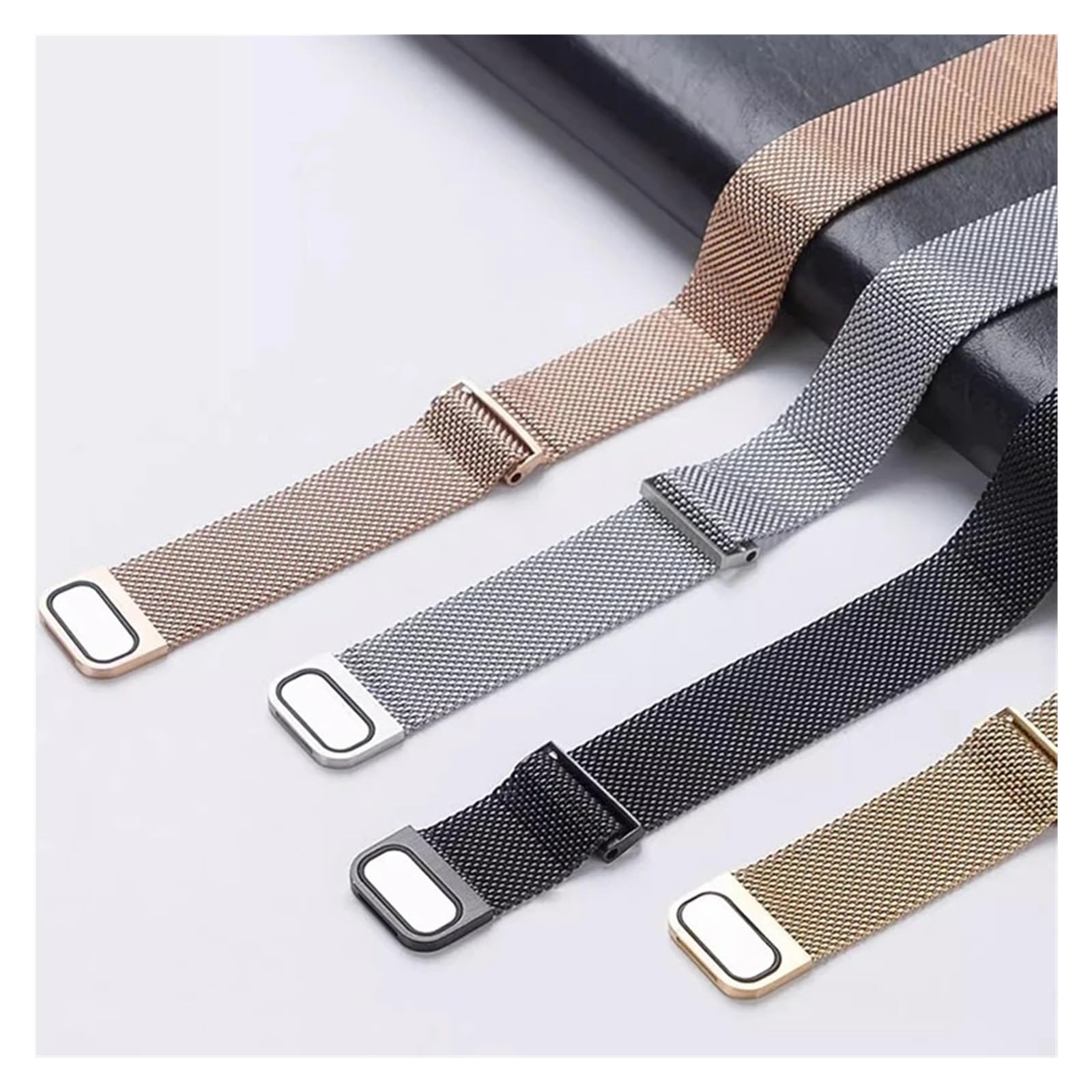 Bracelet de montre magnétique milanais en acier inoxydable à dégagement rapide pour DW Longines Casio Tissot Huawei Garmin Samsung Noir 20 mm de large