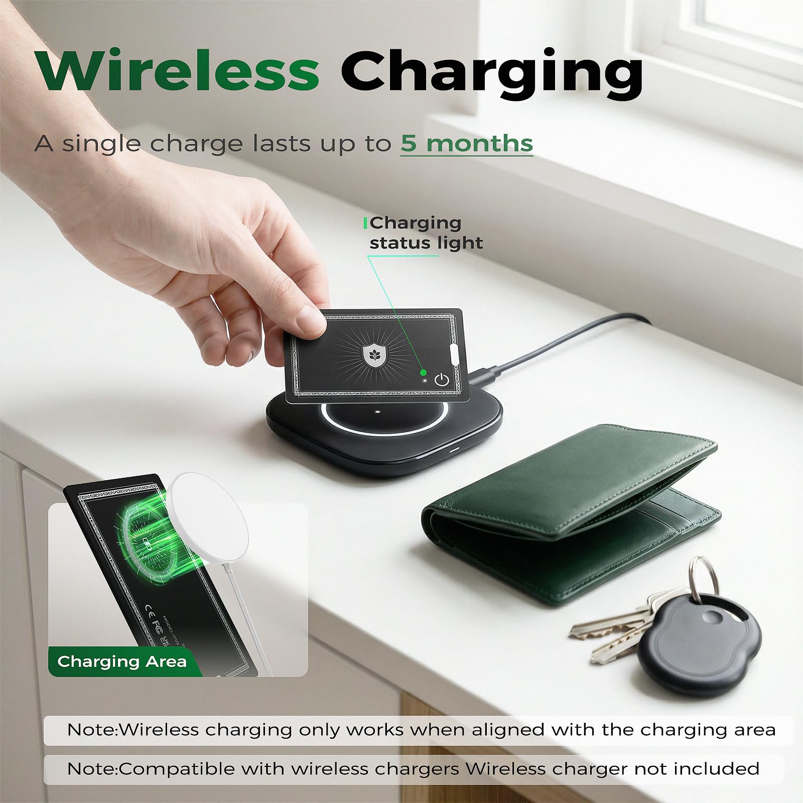 Lot de 3 cartes de suivi de portefeuille et étiquettes de suivi d'air, ultra fines de 0,2 cm, compatible avec Apple Find My (iOS uniquement), localisateur d'articles rechargeable pour clés