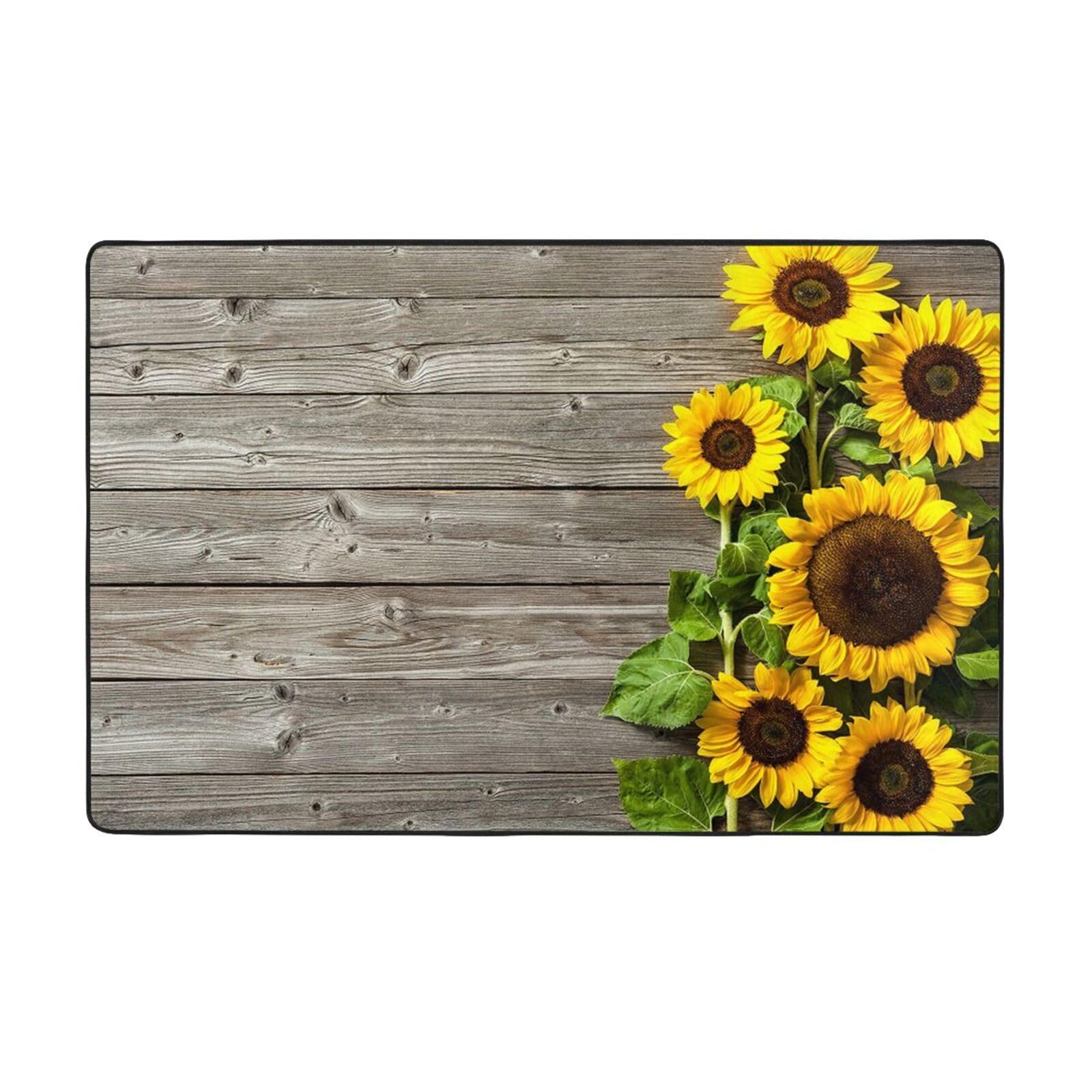 Tapis antidérapant plantes et tournesol lavable en machine pour éliminer les taches