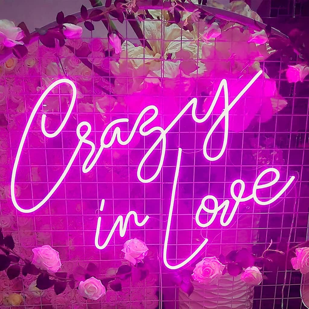 Large Crazy in Love Neon Sign, LED Pink Neon Lights for Wedding Bachelorette Party Engagement Party Marry First Birthday Favors Wall Christmas Decor Lights(23.6"x16.5")