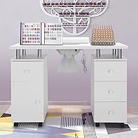 Vista 9 de OmySalon Mesa de manicura escritorio de uñas para tecnología de uñas, mesa de uñas, estación de salón de belleza con colector de polvo eléctrico