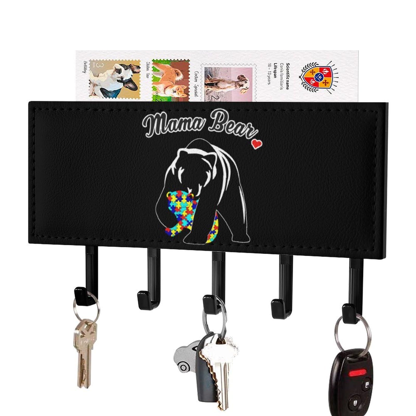 NCLQVJXZKHW Funny Bear Autism Awareness Key Holder with 5 Hooks Key Hooks Wall Mounted Key Racks Key Hanger Organiser Shelf