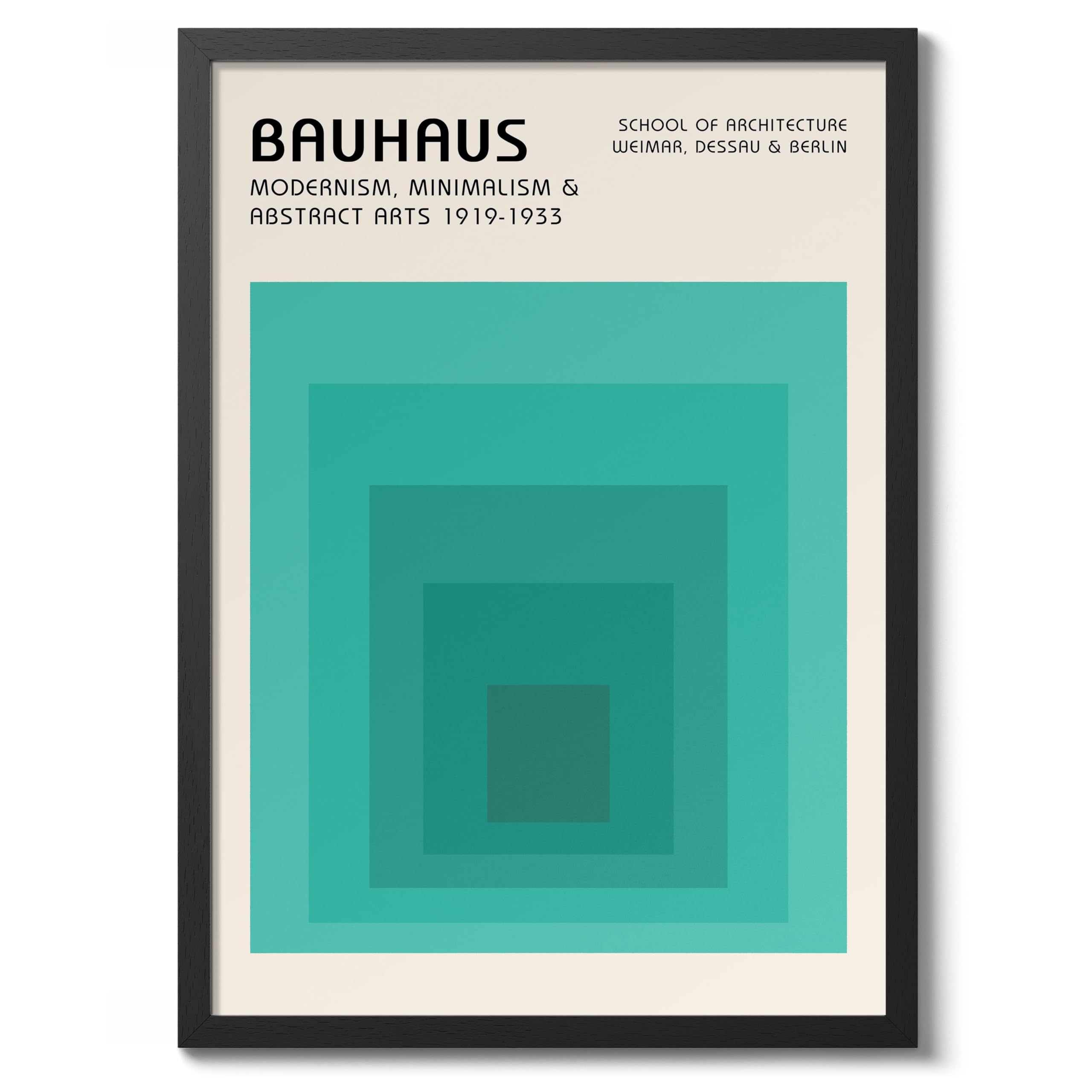 Teal Rectangles Poster, Bauhaus Mid-Century Modern Print, Retro Abstract Wall Art, A3 (Black Frame) - 45x32.8cm