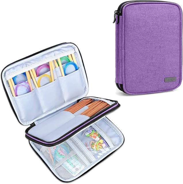 Luxja Knitting Needles Case(up to 8 Inches), Travel Organizer Storage Bag for Circular Knitting Needles, 8 Inches Knitting Needles and Other Accessories(NO ACCESSORIES INClUDED), Purple