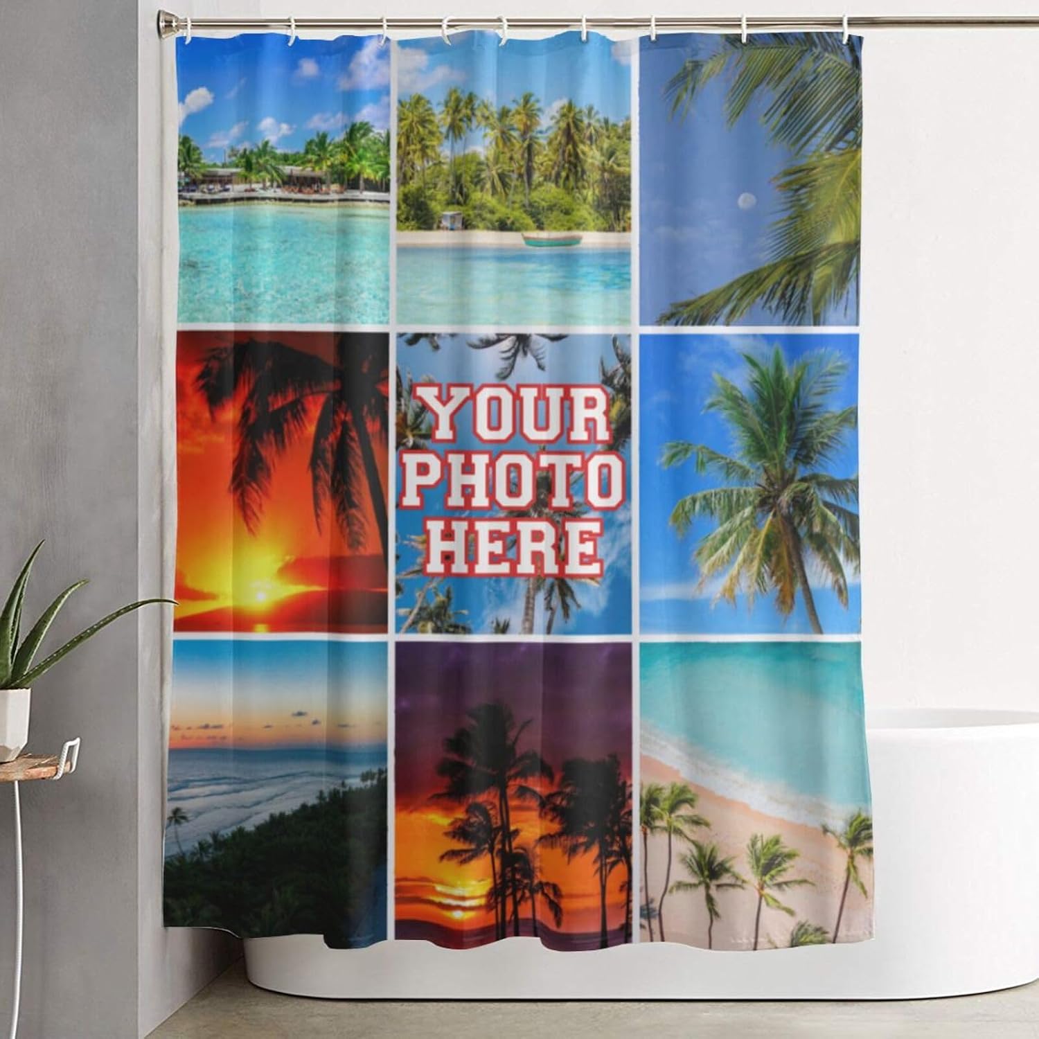 Personalized Shower Curtain Custom Shower Curtains with 9 Photos Text Customized Shower Curtain for Bathroom with Hooks 60 Inch X 72 Inch