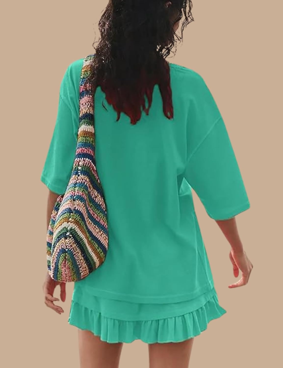 Esmeling Women Summer 2 Piece Skirt Sets Round Neck Short Sleeve Outfits Casual Tops and Pleated Skirts Sets - Image 3