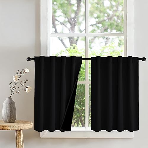 Miniatura 10 de PONY DANCE Cortinas de cocina 100% opacas cortas de 45 pulgadas de largo, cortinas de café con aislamiento térmico para ventanas con parte trasera