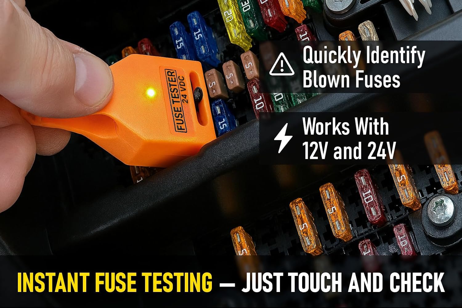 MGI SpeedWare Fuse Tester for 12V 24V Automotive ATO/ATC/ATM Mini Standard Maxi Blade Fuses with LED Indicator