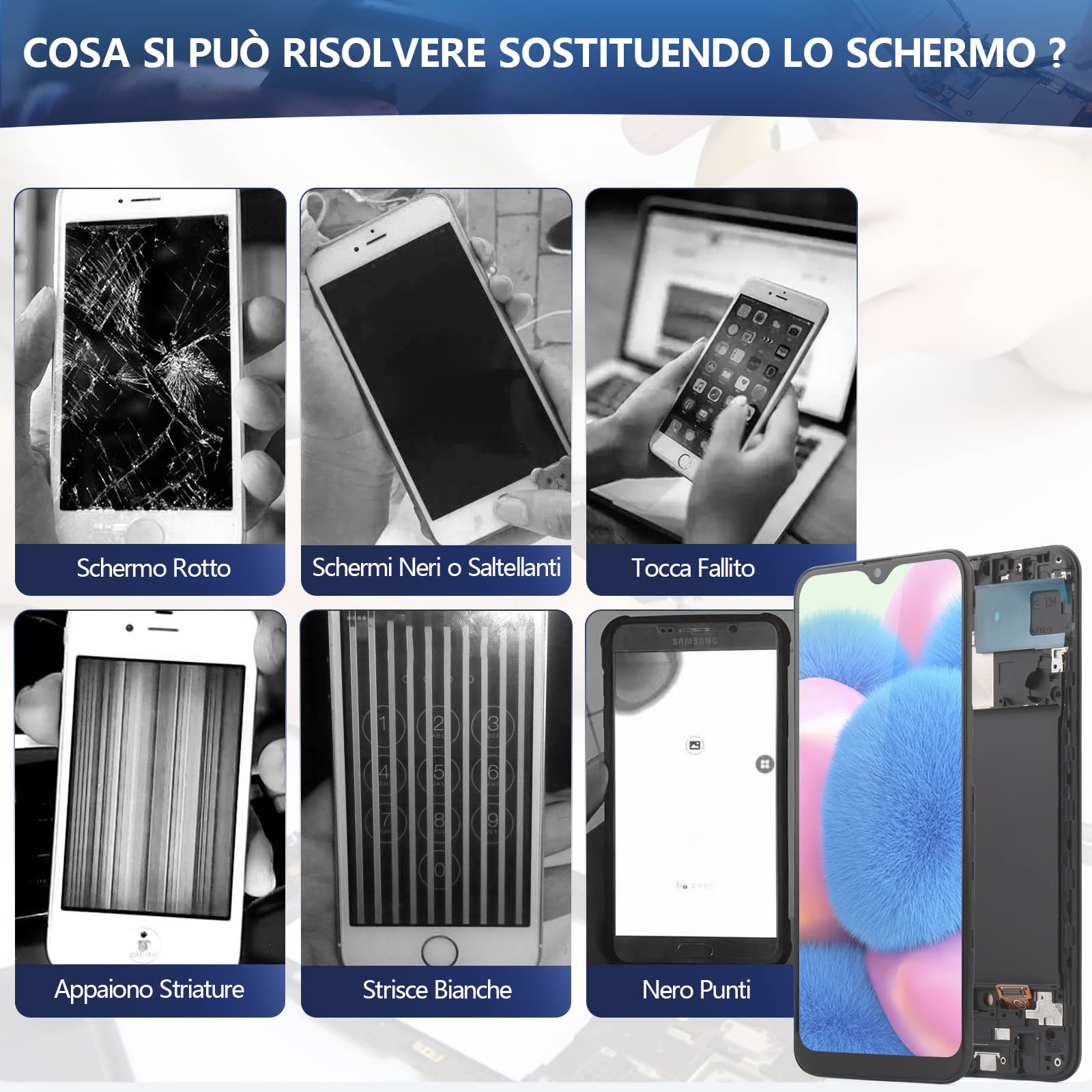 RongZy LCD Display per 6.4" Samsung Galaxy A30s A307F Schermo LCD Touch Screen Assemblea Sostituzione di Vetro Digitalizzatore con Strumenti(Nero con Cornice)