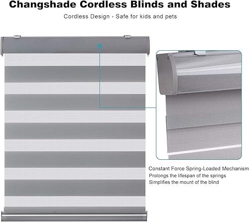 Miniatura 4 de Changshade - Persiana enrollable sin cordones estilo cebra con cajón, dos capas de malla y tela opaca para el día y la noche, 36pulgadas de ancho,