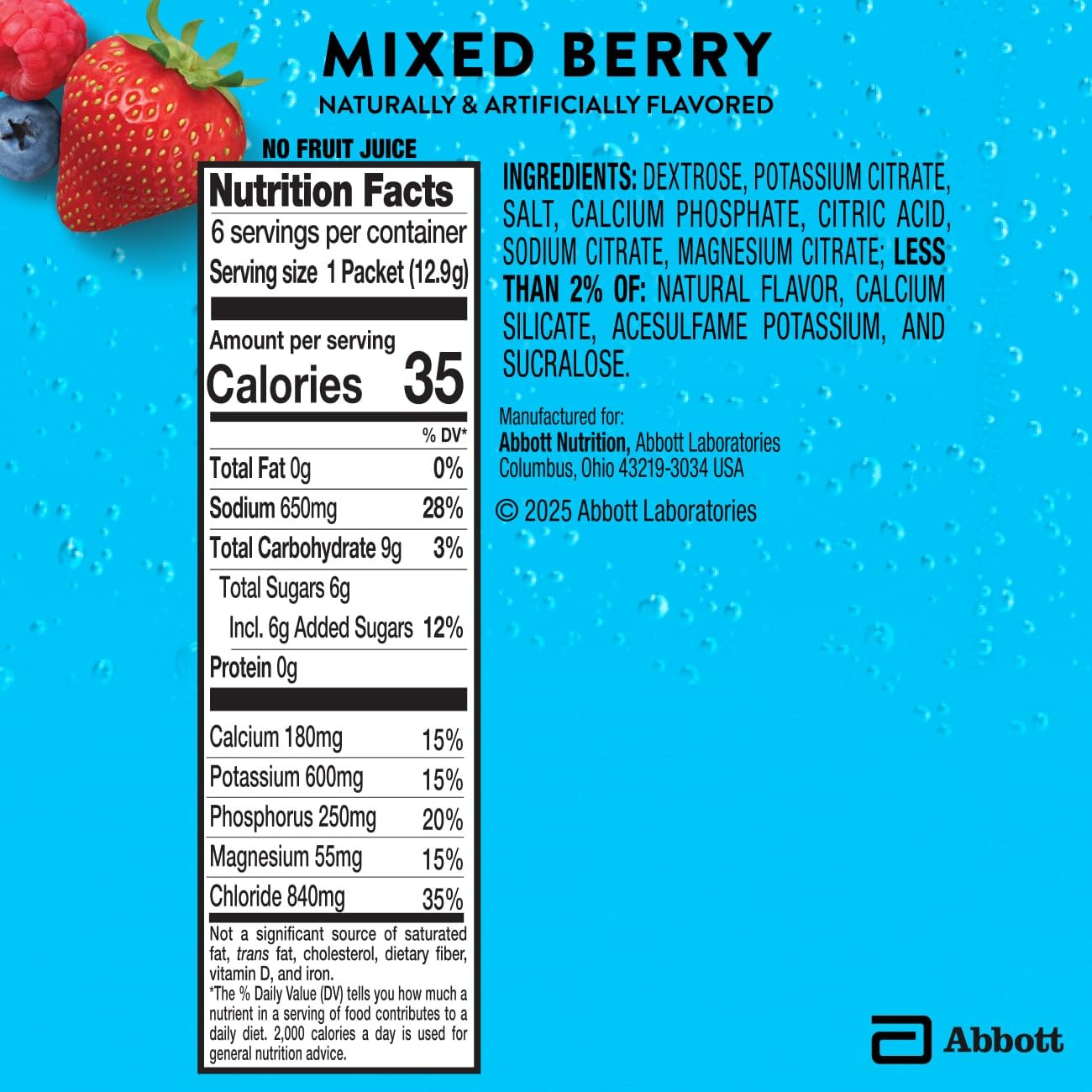 Pedialyte Sport Pro Electrolyte Powder, 6 Key Electrolytes for Muscle Support, Fast Hydration for Before, During, & After Exercise, Mixed Berry, 36 Powder Packets