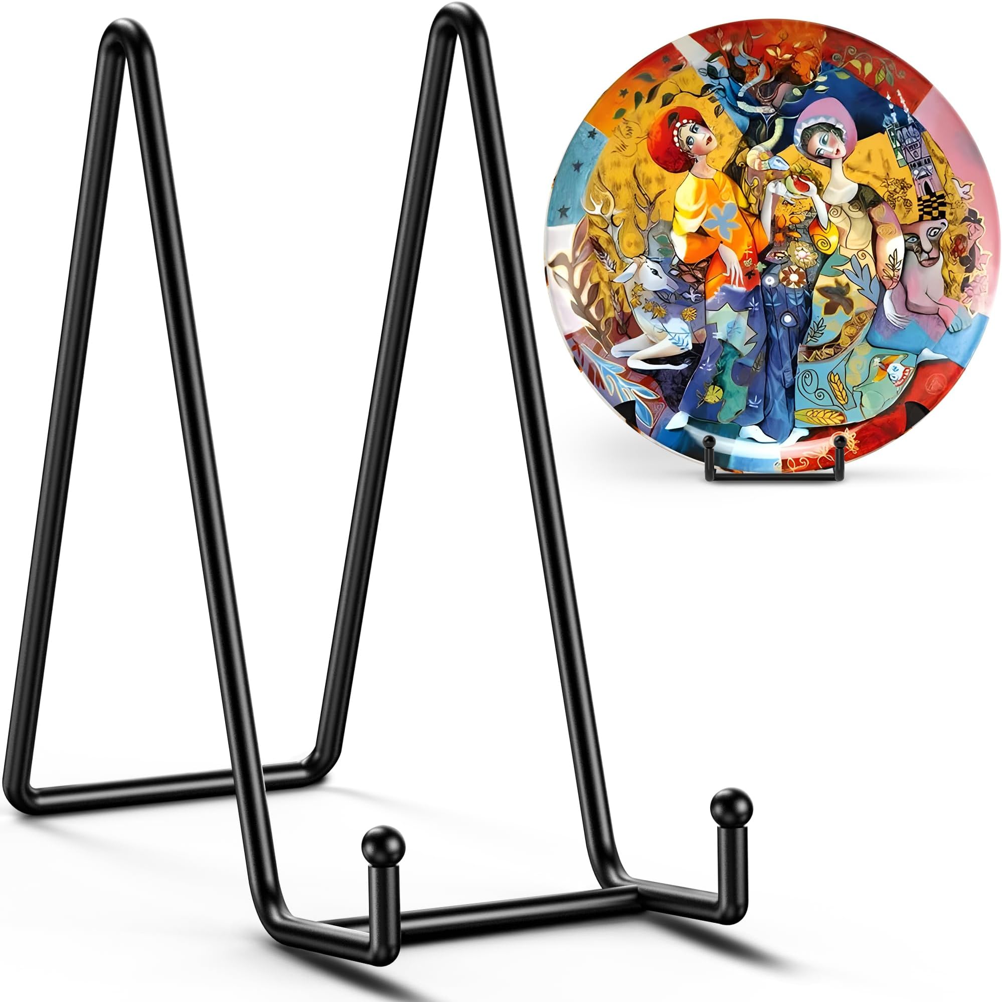4 Pack 10 Inch Large Plate Stands for Display - Metal Plate Holder Stand + Picture Stand + Small Easels for Decorative Plate, Platter, Book, Plaques, Photo Frame, Tabletop Art