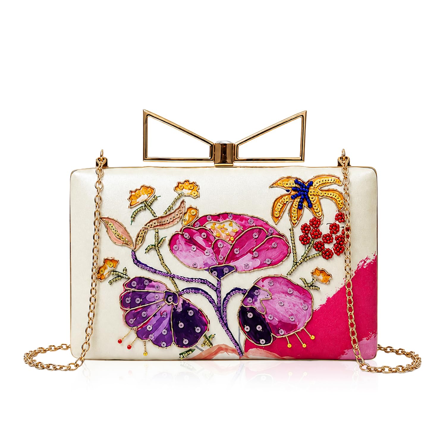 Printed Floral Designer Clutch with Hand Embroidery-image-17