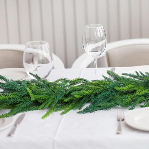 Miniatura 6 de Jutom Guirnalda de pino Norfolk de Navidad de tacto real, vegetación artificial, guirnalda de pino Norfolk para vacaciones, temporada, decoración