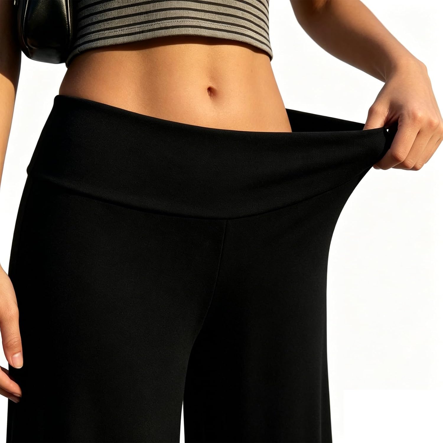 Foldover Culottes for Women Low Rise Gauchos Pants Cropped Flowy Wide Leg Palazzo Lounge Yoga Capri Pant