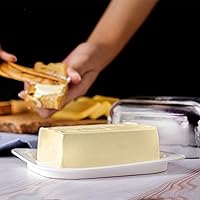 Vista 6 de Crystalia Mantequillera con tapa, grande de plástico con cubierta de vidrio, bonito soporte para barra de mantequilla europea, bandeja