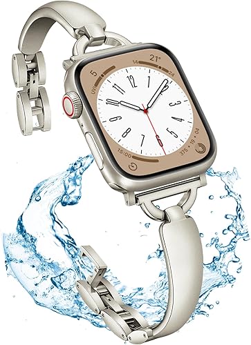 Correa delgada de acero inoxidable dorada compatible con Apple Watch de 1.496 pulgadas, 1.575 pulgadas, 1.614 pulgadas, 1.614 pulgadas, 1.614