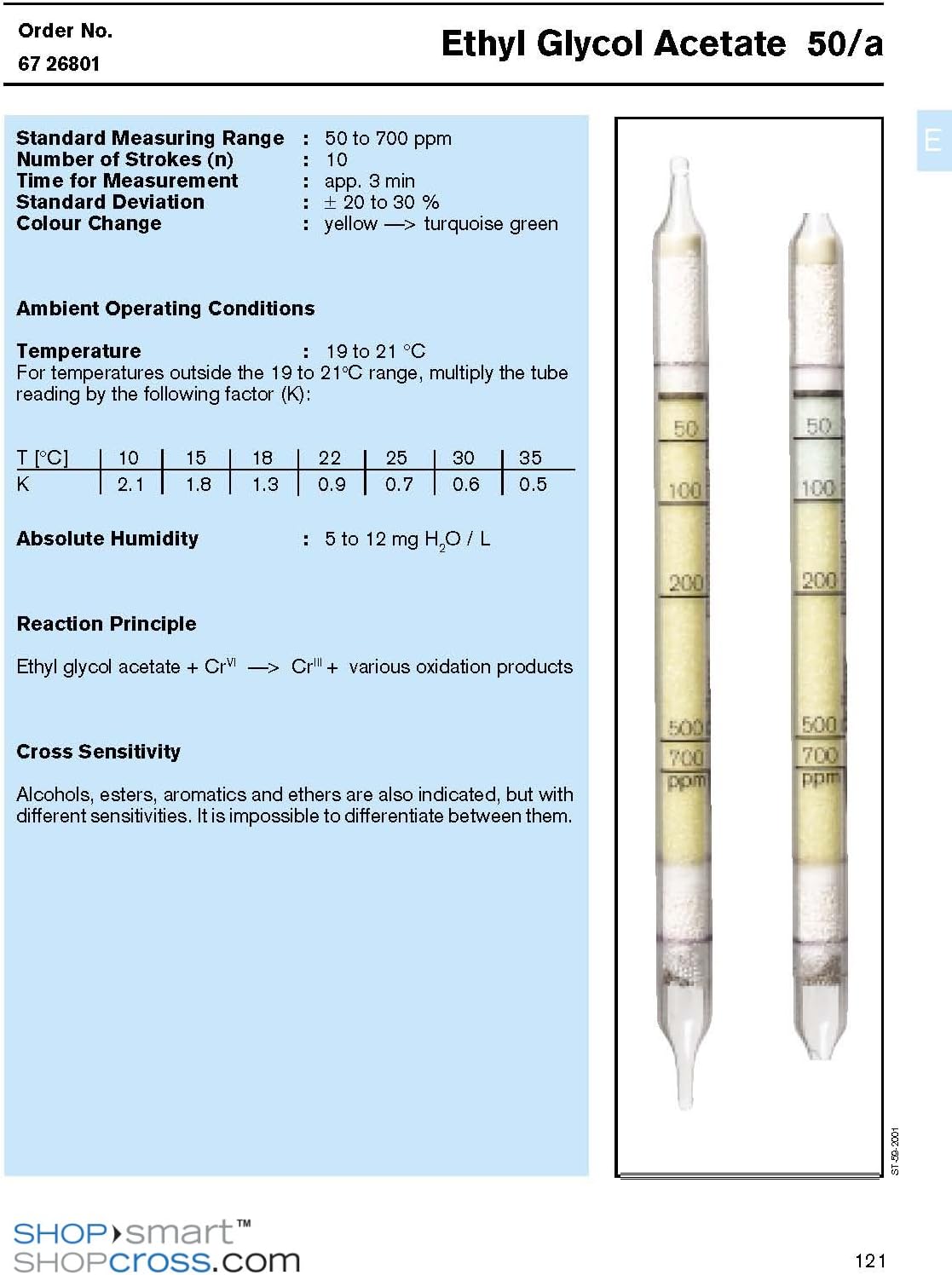 Draeger Safety 6726801 Glass Detector Tube, Detects for Ethyl Benzene, 50 to 700ppm Measuring Range, 20" Height, 20" Wide, 20" Length