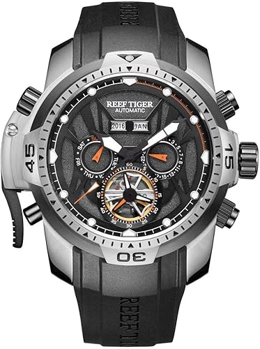 REEF TIGER Relojes deportivos para hombre, caja de acero inoxidable, correa de goma, relojes militares RGA3532