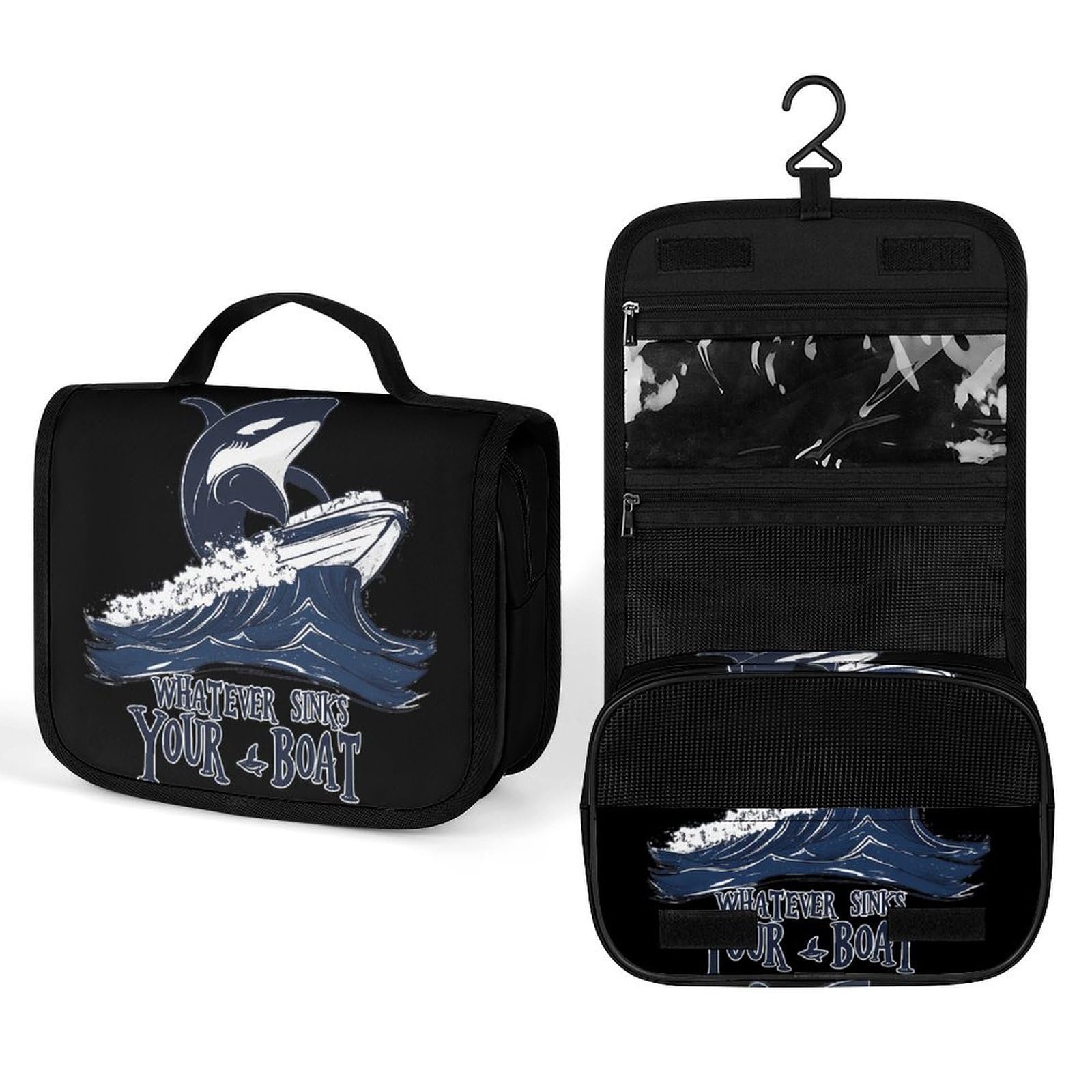 Killer Whale Whatever Sinks Your Boat Makeup Bag Portable Hanging Organizer for Travel Wash Bags With Handle And Divider