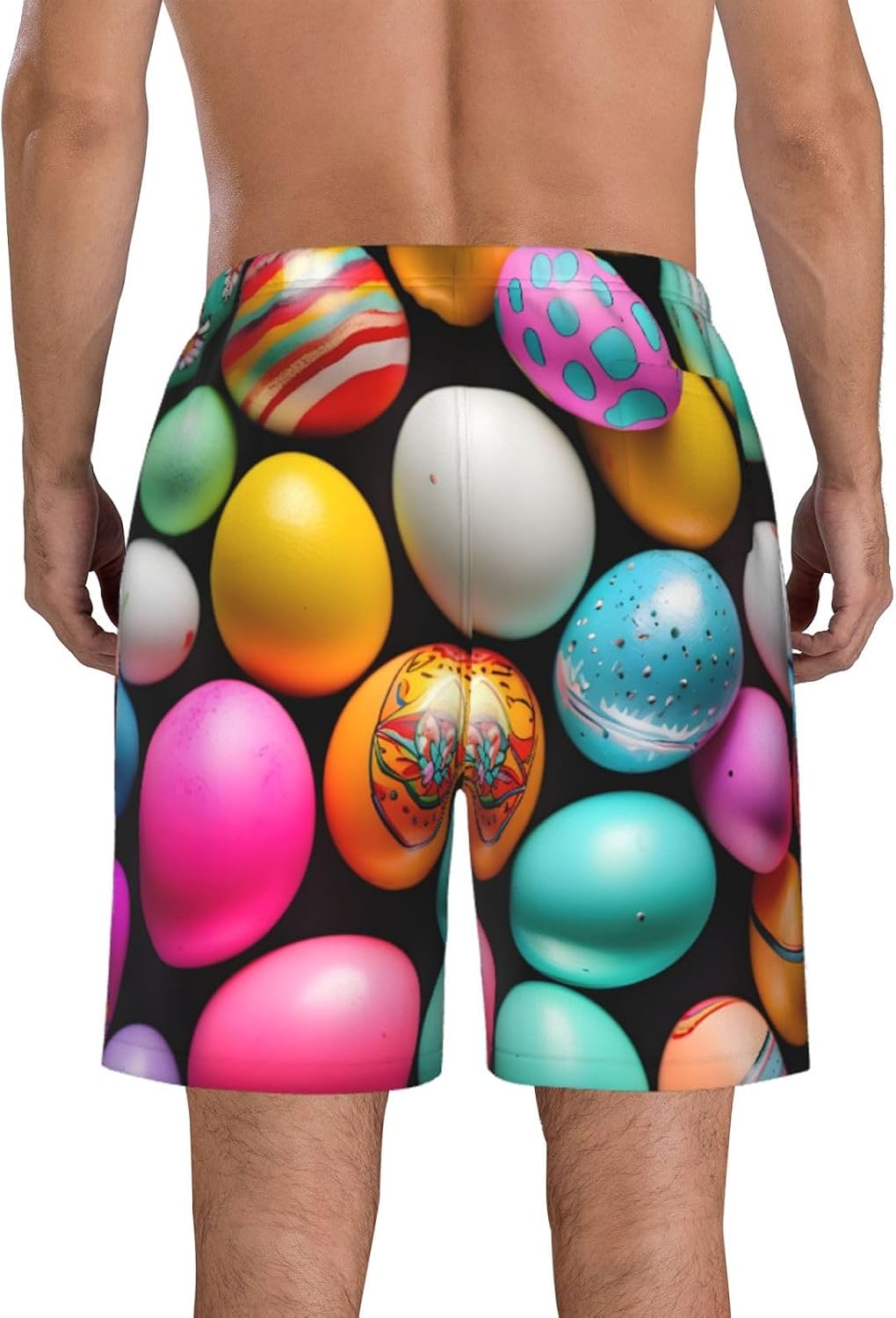 Easter Eggs Print Mens Casual Shorts Drawstring Summer Beach Stretch Shorts Novelty Swimtrunks White
