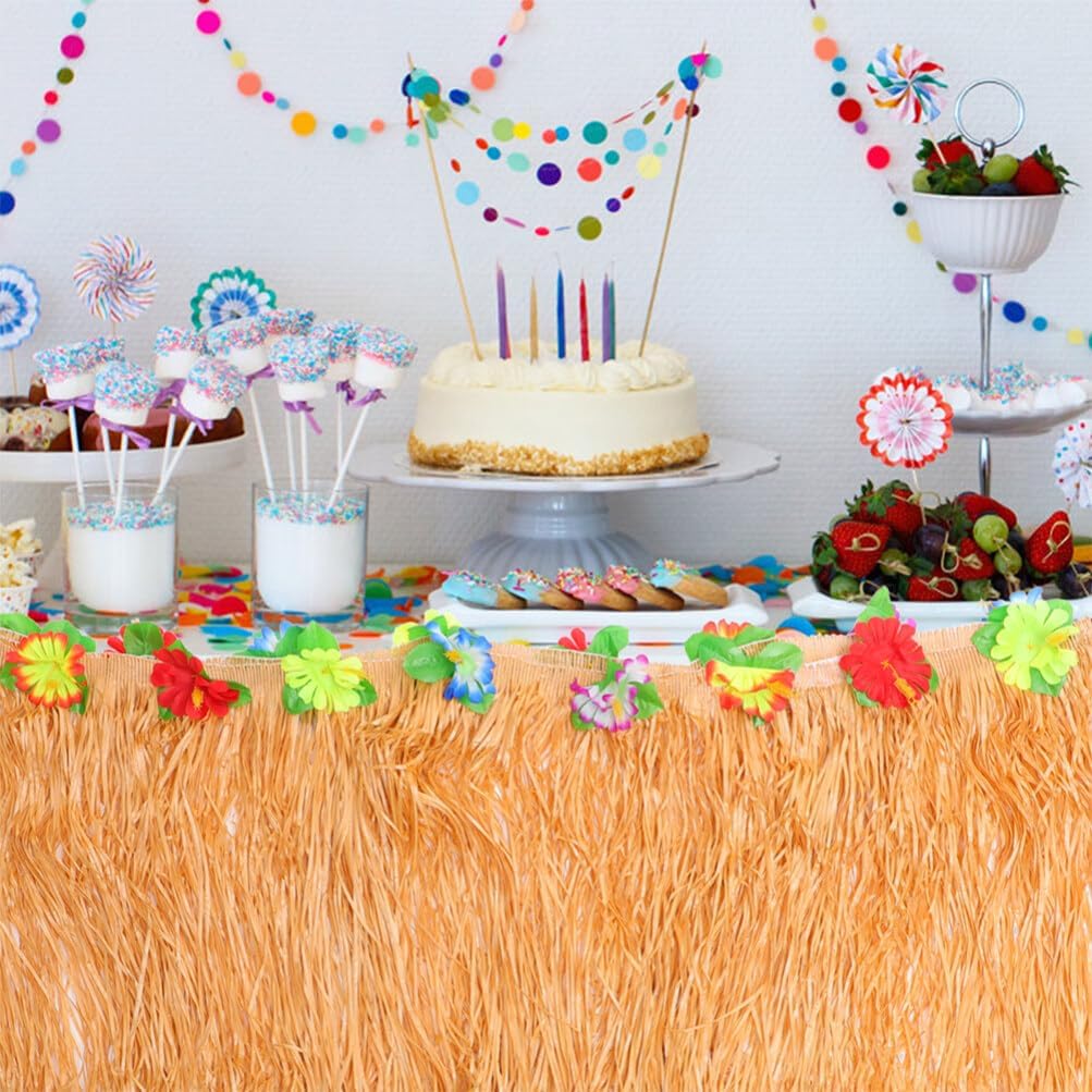Zerodeko 2pcs Hawaii Table Skirts Tropical Party Decorations Tinsel Fringe for Beach Theme Events Use Festive Atmosphere
