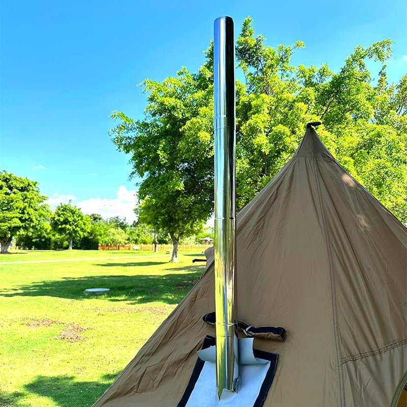 Miniatura 6 de Womeyork Tubo recto 2 PCS Chimenea de acero inoxidable para acampar al aire libre Estufa de leña Diámetro 2.95"