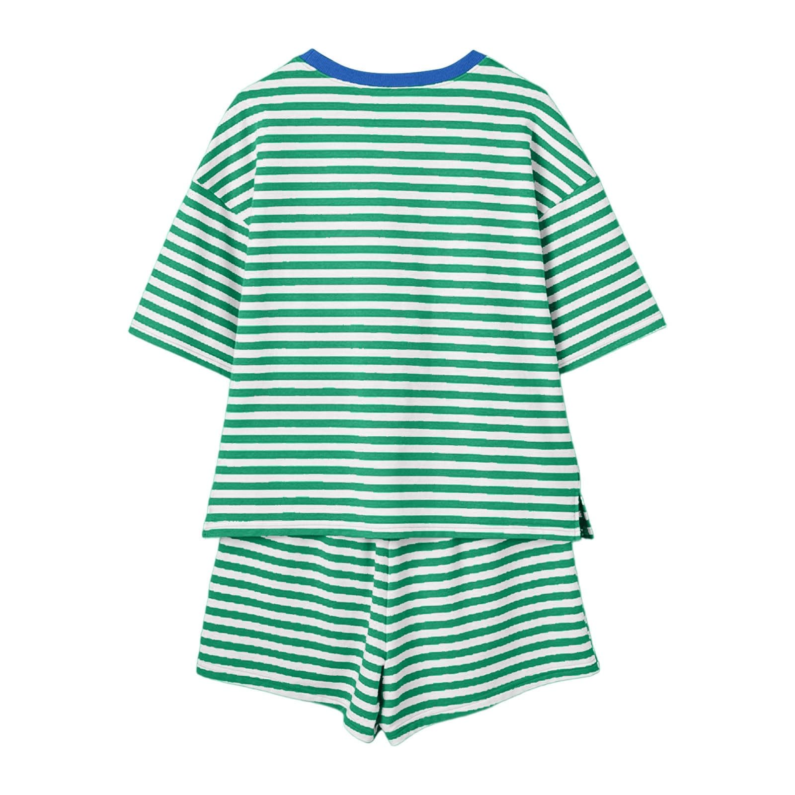 Generisch Costume a righe in due pezzi con laccetto anteriore per tutti i giorni, tempo libero, vacanze. Combinazione di pantaloncini casual in stile femminile