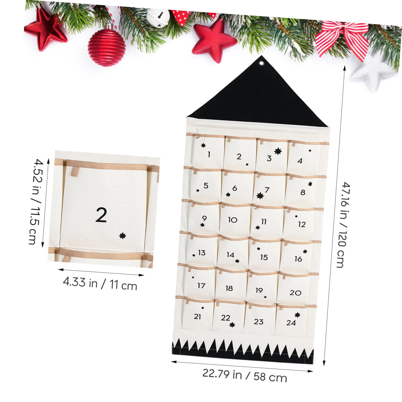 Veemoon Weihnachtskalendertasche Baumwollstoff Hängender Aufbewahrungsbeutel Wandbehangtasche Hausform Atmungsaktiv Für Tür Und Wand Organizer Mit 24 Taschen