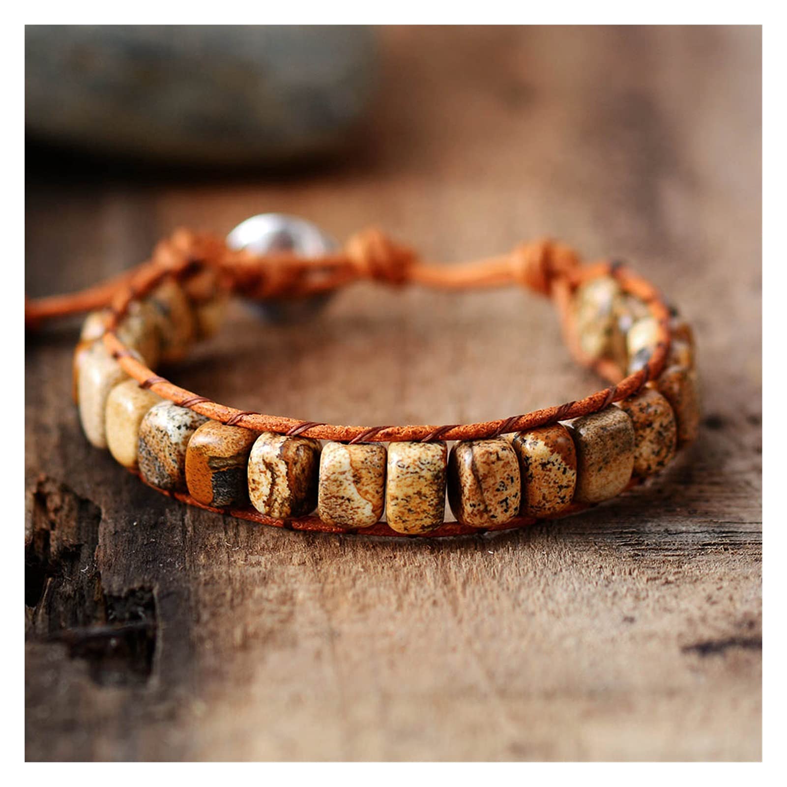 Naturstein-Armband, einzigartiger Stein, einzelne Leder-Wickelarmbänder, Web-Armband, Armband-Schmuck