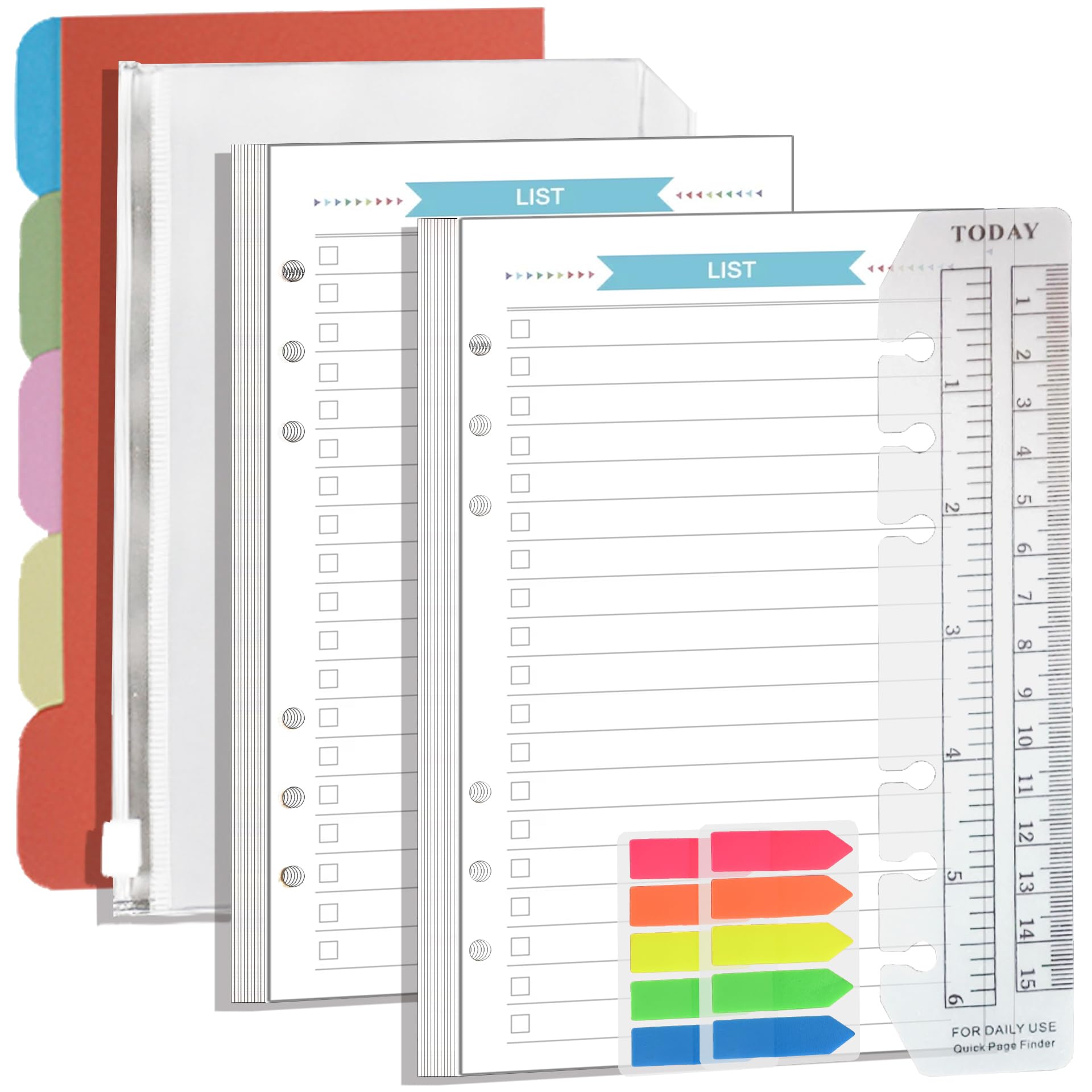 A5 6 Holes Binder Refill Paper Kit, 80 Sheets Planner Inserts with Stickers