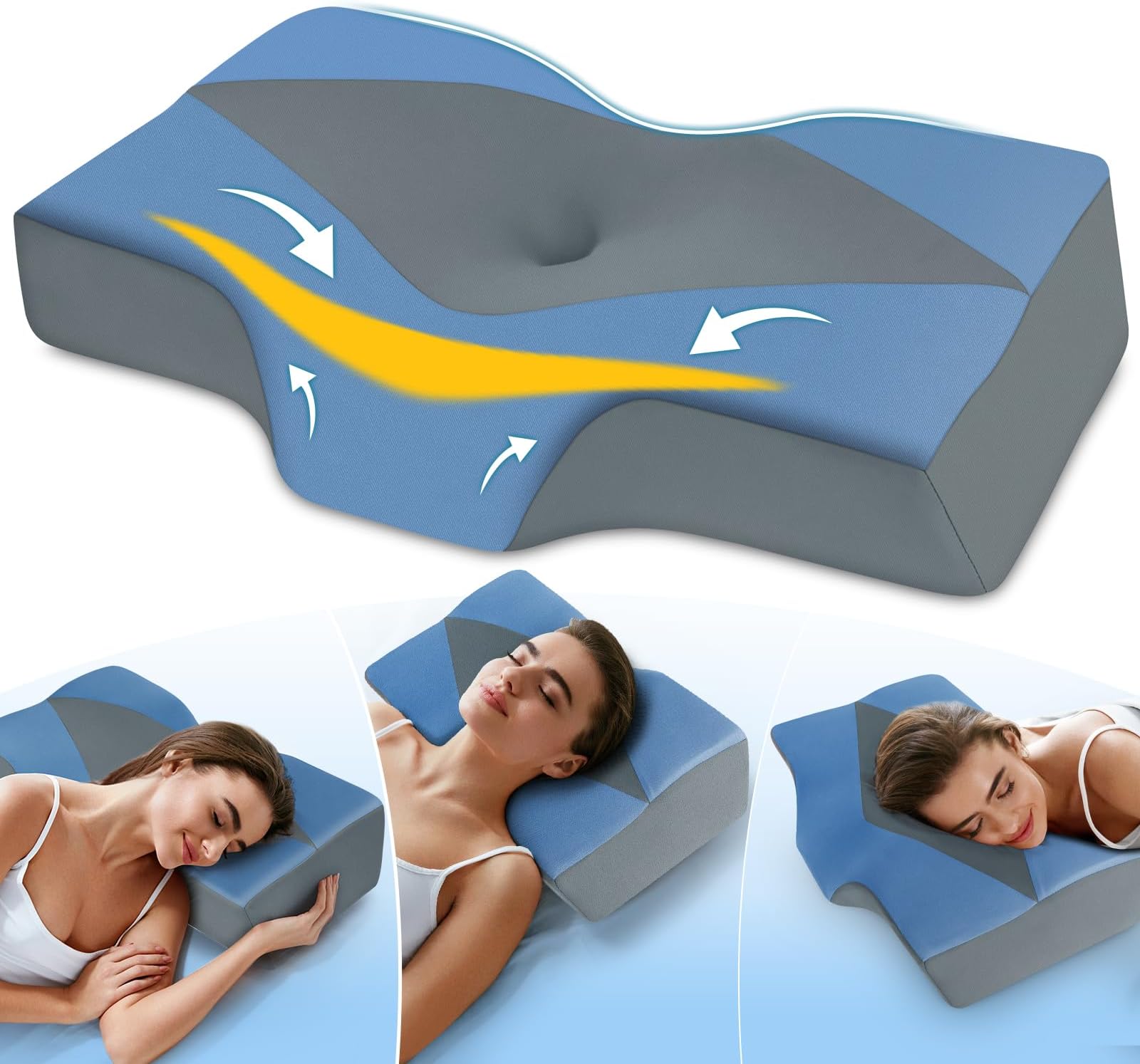 Cervical Memory Foam Pillow for Neck and Shoulder Pain - Adjustable Orthopedic Pillow with Hollow Design - Bed Bolster Pillow with Cooling Washable Cover for Side, Back & Stomach Sleepers