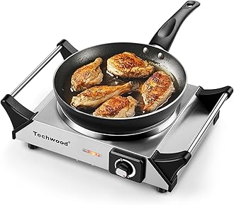 Hot Plate, Techwood Single Burner for Cooking, 1500W Countertop Electric Stove with Adjustable Temperature & Stay Cool Handles, 7.3" Cooktop for RV/Home, Upgraded Version Silver