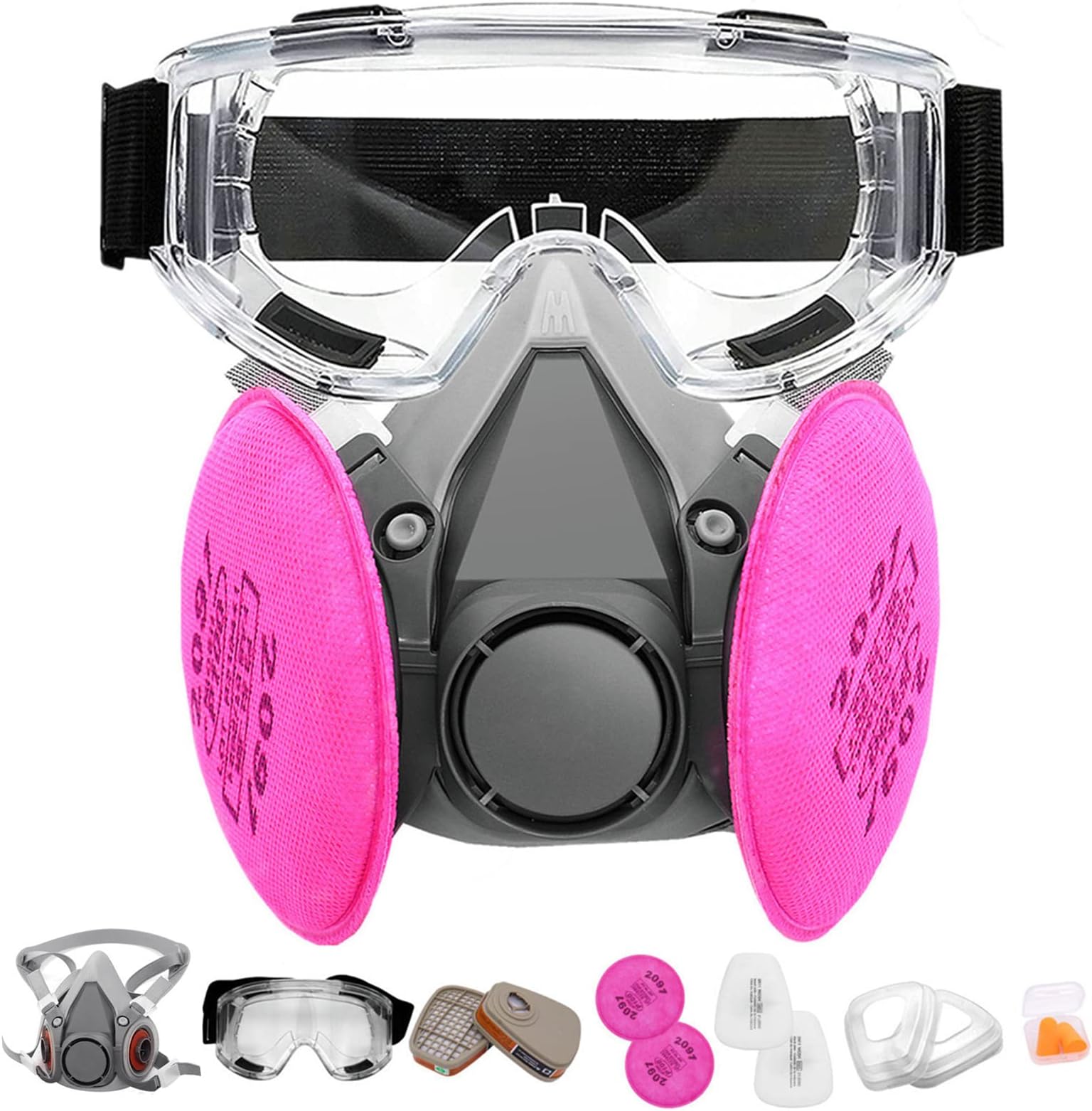 Reusable Half Facepiece Cover Set- ANUNU Half Facepiece with Safety Goggle/Filters Against Dust Organic Vapors Fumes Sawdust for Epoxy Resin Welding Chemical Woodworking