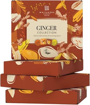 Vegan Dark Chocolate Ginger Collection 165g Bulk Multipack | Gluten Free Vegetarian Chocolate Gift Box | Christmas Birthday Corporate Gifts for Women & Men 4 Pack