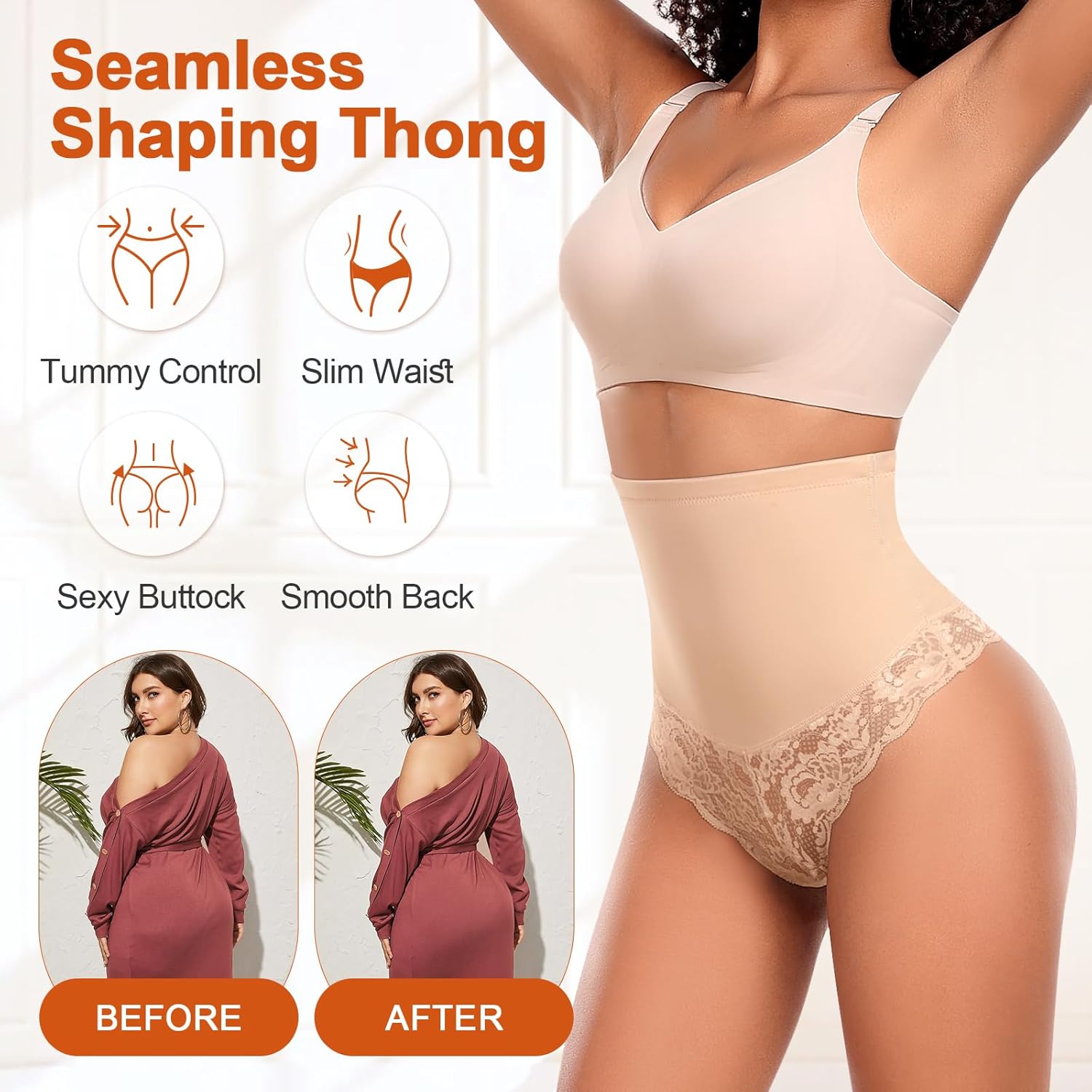 Werena Thong Shapewear Tummy Control for Women Mid Waist Body Shaper Underwear Lace Shaping Thongs Slimming Girdle Panties - Image 4