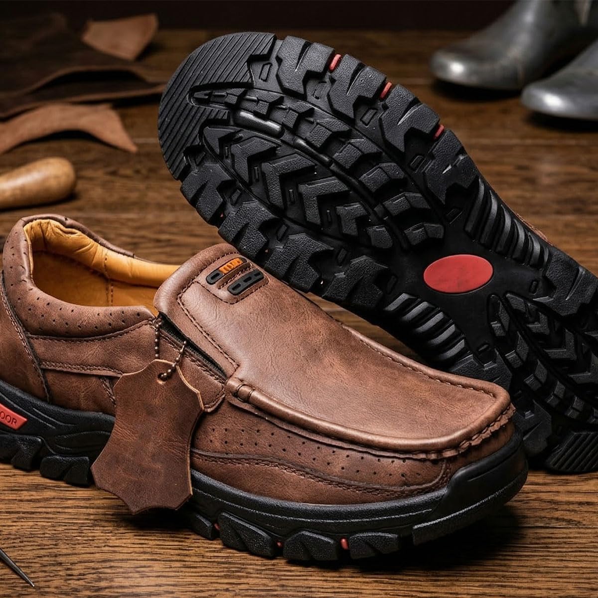2026 Upgrade Men's Orthopedic Arch Support Leather Loafers, Comfortable Handmade Outdoor Slip On Loafers for Driving Hiking Walking Daily Casual Work Office Shoes