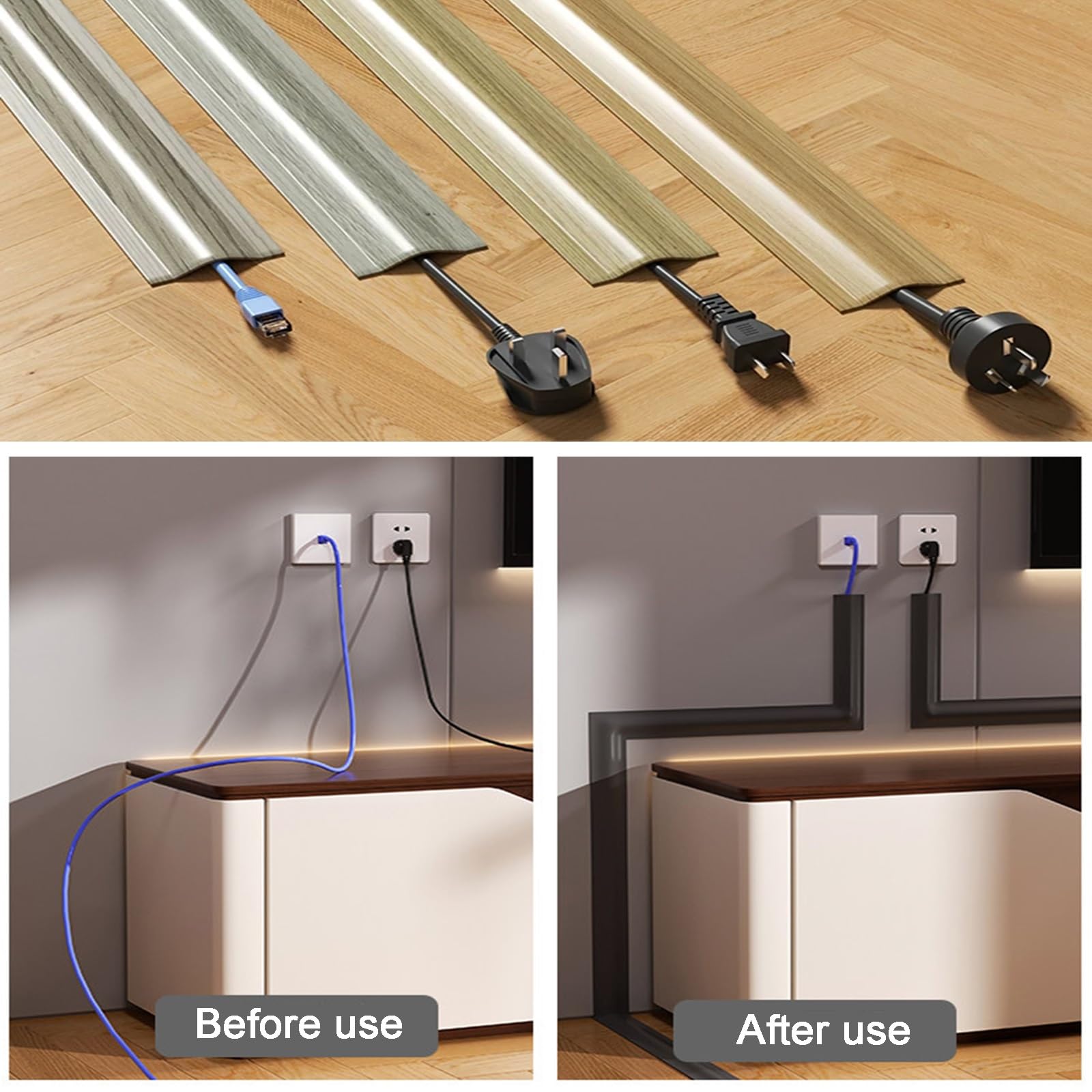 Pasacables Suelo de PVC, Canaleta Cables Suelo, Recortable, Autoadhesivo, Protector de Cables Decorativo para Techo, Esquina, Pared(White,5.5x500cm/2x197in)