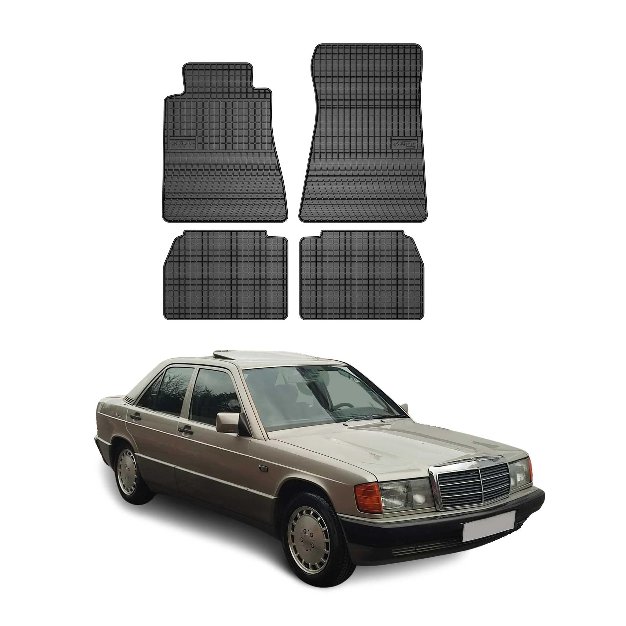 OMAC Fußmatten für Mercedes W201 E90 1982-1993 Gummi 4X Schwarz