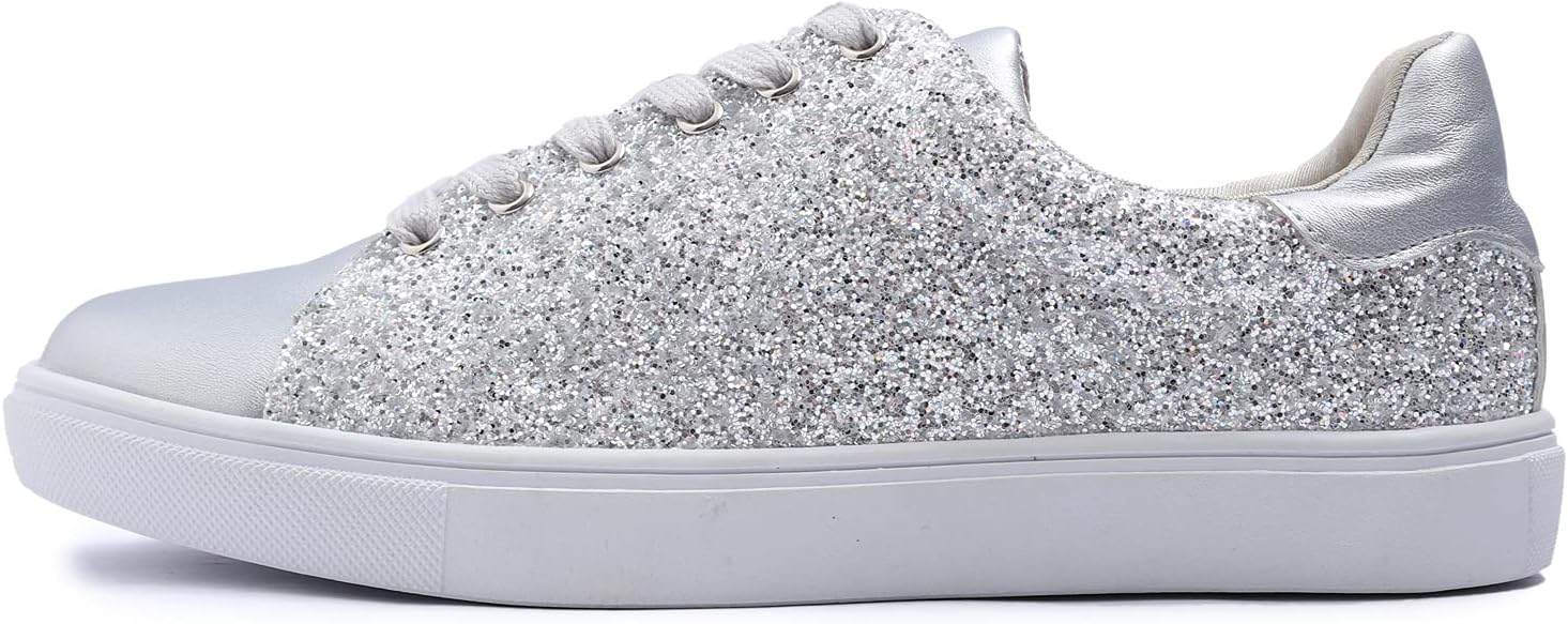 FEVERSOLE Women's Fashion Lace Up Dress Sneakers Sparkly Party Shiny Shoes - Image 4