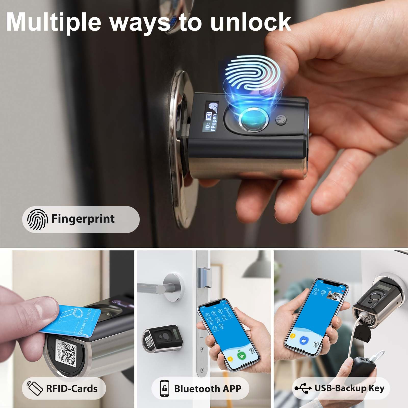 WELOCK Touch41 Fingerprint Door Lock,5-in-1 Smart Euro Cylinder,RFID Card & Bluetooth Electronic Door Lock,Alexa Compatible,IP65 Keyless Security Smart Lock,Fit for 50-100mm Home Door - Image 2
